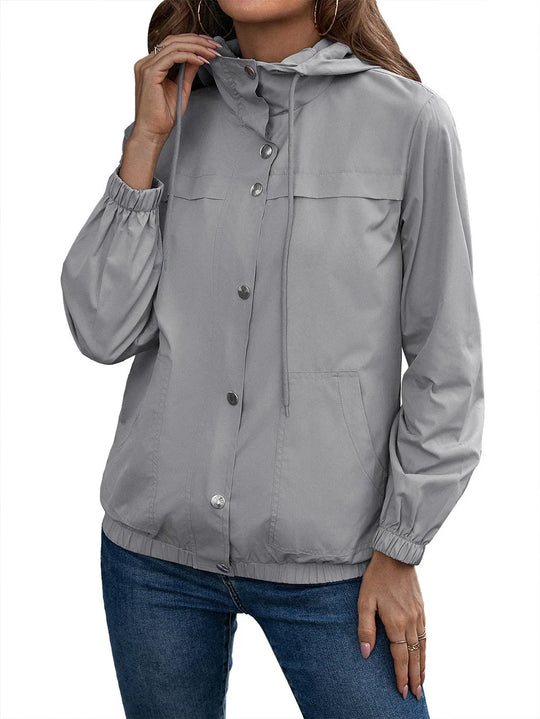 R&B | Damen Kapuze Wasserdichter Trenchcoat Langarm