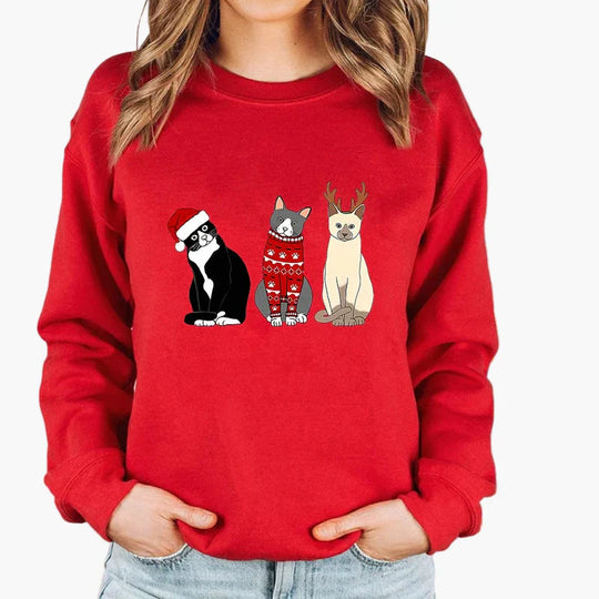 R&B | Weihnachtspullover mit Katze und Lichterkette - Lustiger Winter-Sweater für Katzenliebhaber