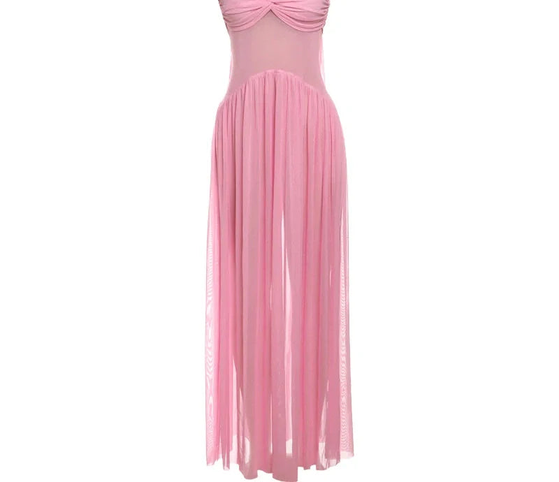 R&B | Patchwork Maxi Kleid Schal Rückenfrei Strapless Rüschen Bankett