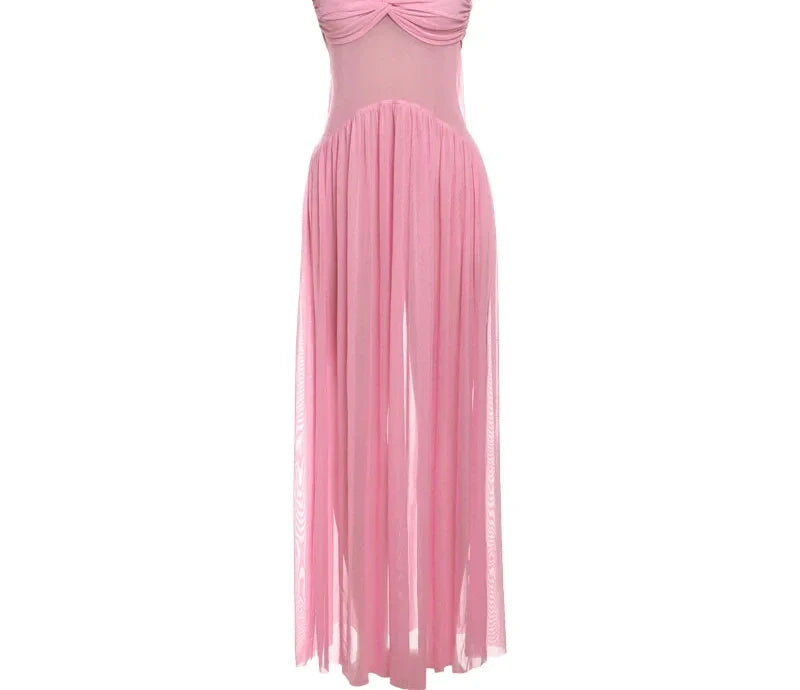 R&B | Patchwork Maxi Kleid Schal Rückenfrei Strapless Rüschen Bankett