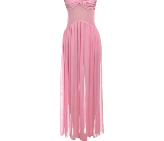 R&B | Patchwork Maxi Kleid Schal Rückenfrei Strapless Rüschen Bankett