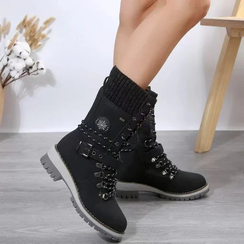 R&B | Schnürstiefel mit Schnallenriemen und Warmem Futter