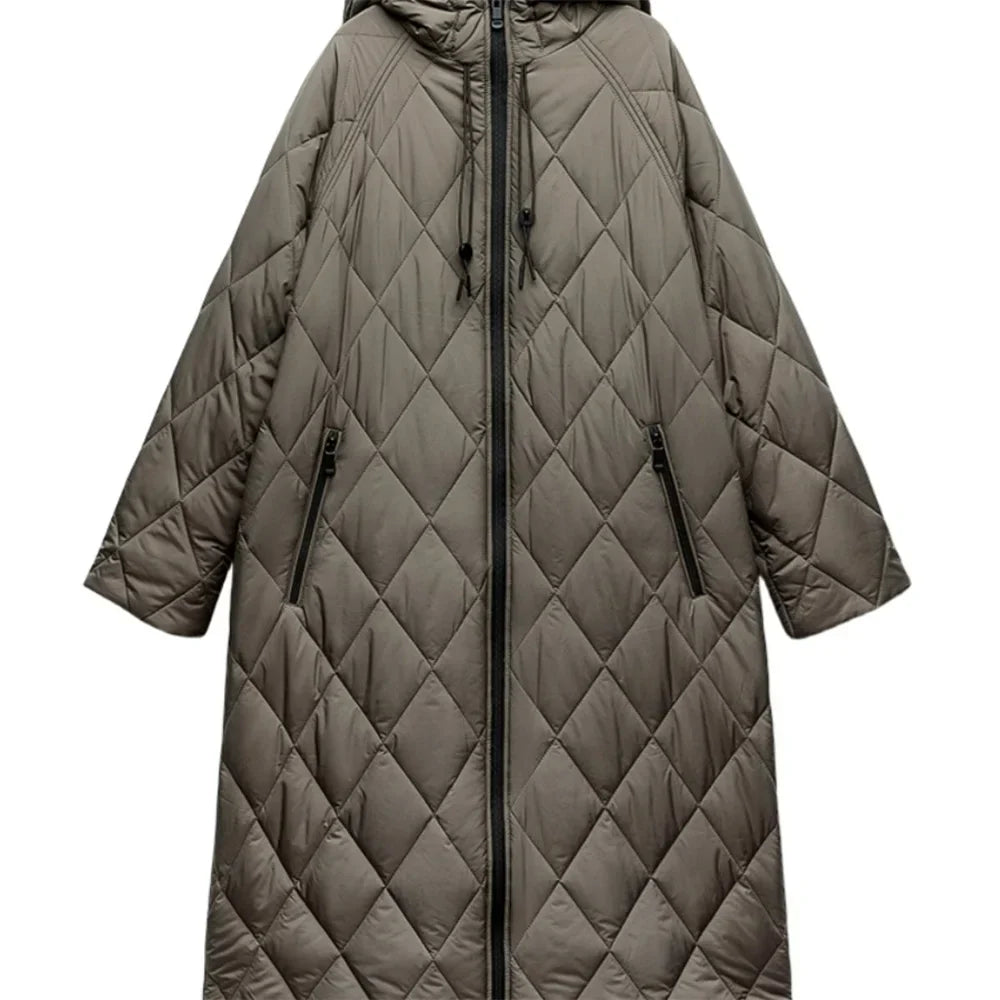 R&B | Lange Steppjacke mit Verstellbarer Kapuze für Frauen Ideal für Den Winter