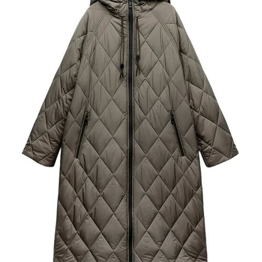 R&B | Lange Steppjacke mit Verstellbarer Kapuze für Frauen Ideal für Den Winter