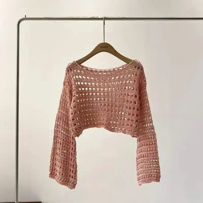 R&B | Langes Gehäkeltes Strickoberteil für Frauen