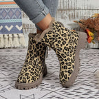 R&B | Leopardenmotiv Winter Seitenreißverschluss Stiefel