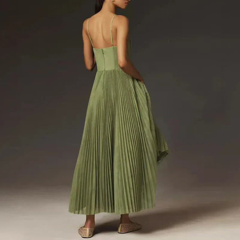 R&B | Grüne Plissierte A-Linie Kleid