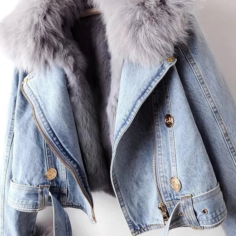 R&B | Denim Kunstfell Gefütterte Jacke