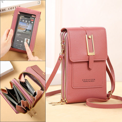 R&B | Leder Smartphone Clutch Damen Handtasche mit Touchscreen-Fenster
