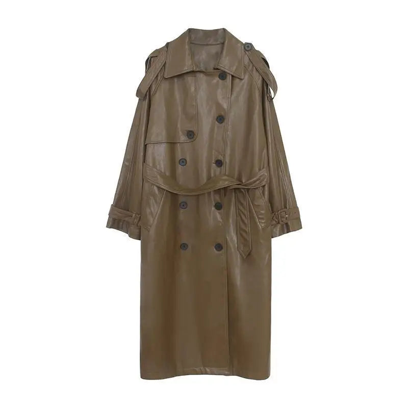 R&B | Langer Trenchcoat für Frauen Lederlook Stilvoll und Modern