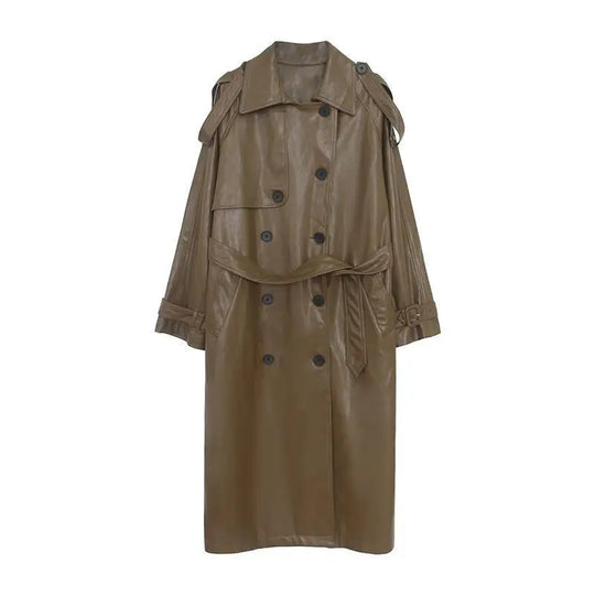 R&B | Langer Trenchcoat für Frauen Lederlook Stilvoll und Modern