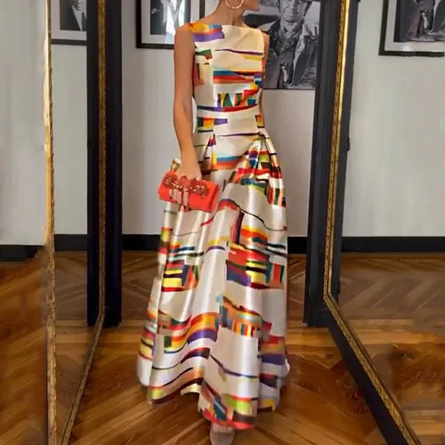 R&B | Damen Modern Print Kleid Lang
