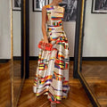 R&B | Damen Modern Print Kleid Lang