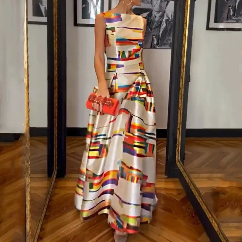 R&B | Damen Modern Print Kleid Lang