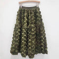 R&B | Herbst Neu Vielseitig Drei Dimensional Blumen Mittlere Falten Rock Hohe Taille Große Schwung Mode A-Linie Röcke Frauen
