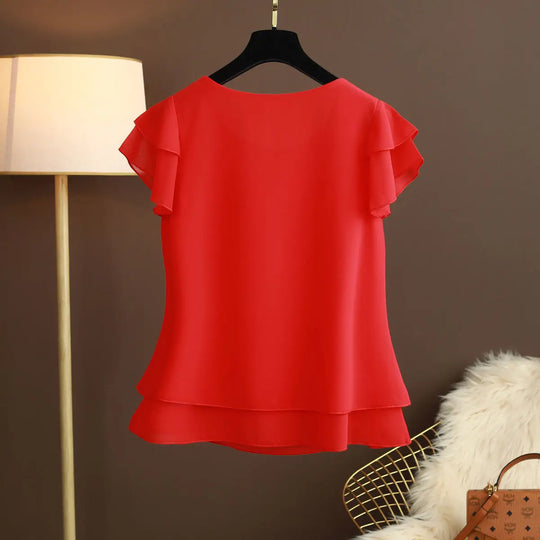 R&B | Chiffon Bluse mit O-Ausschnitt und Kurzen Ärmeln