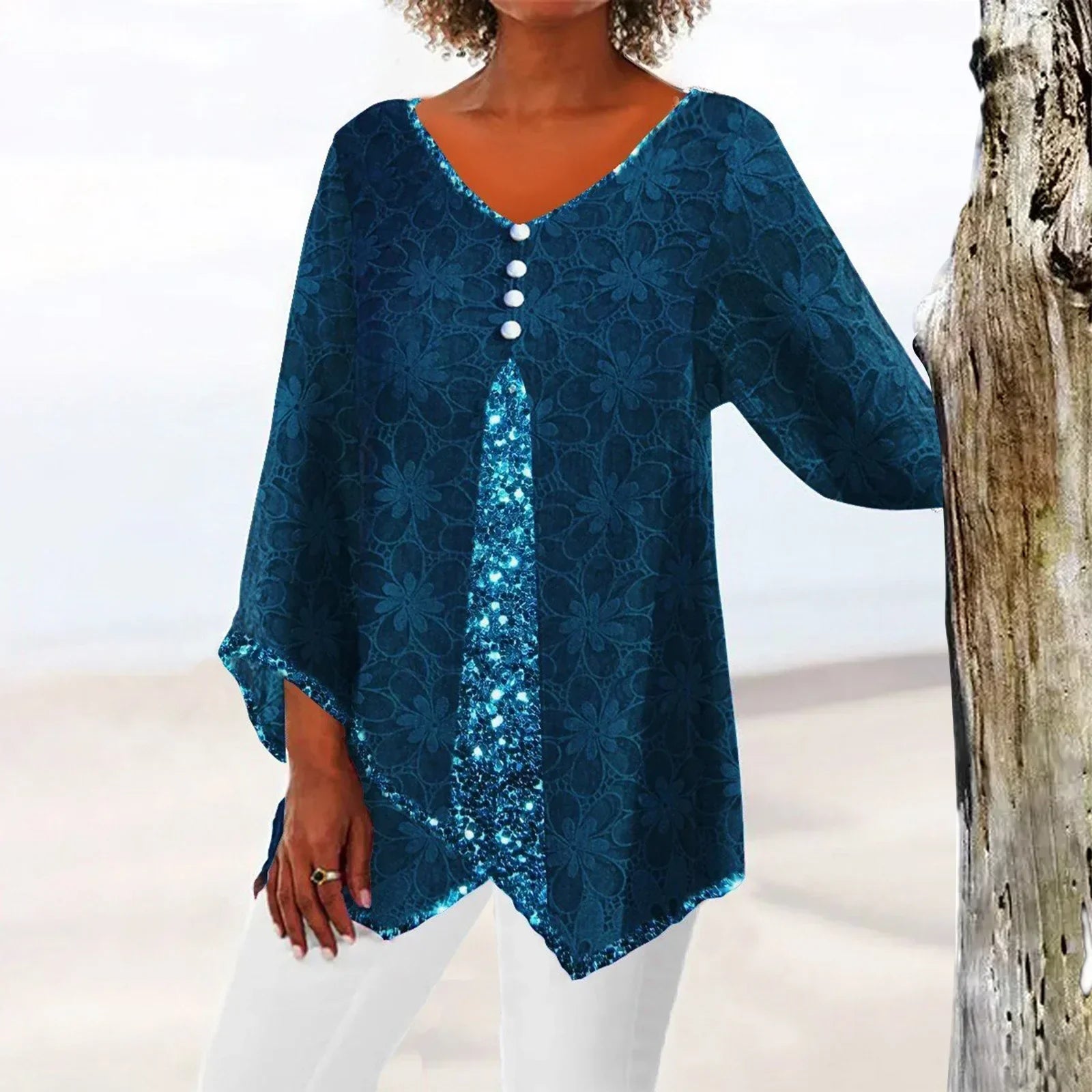 R&B | Eleganter Weinlese Cardigan mit Übergroßem Blumenmuster