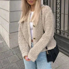 R&B | Cardigan-Jacke Weiche Teddy-Textur Offene Vorderseite Lässiger Schnitt