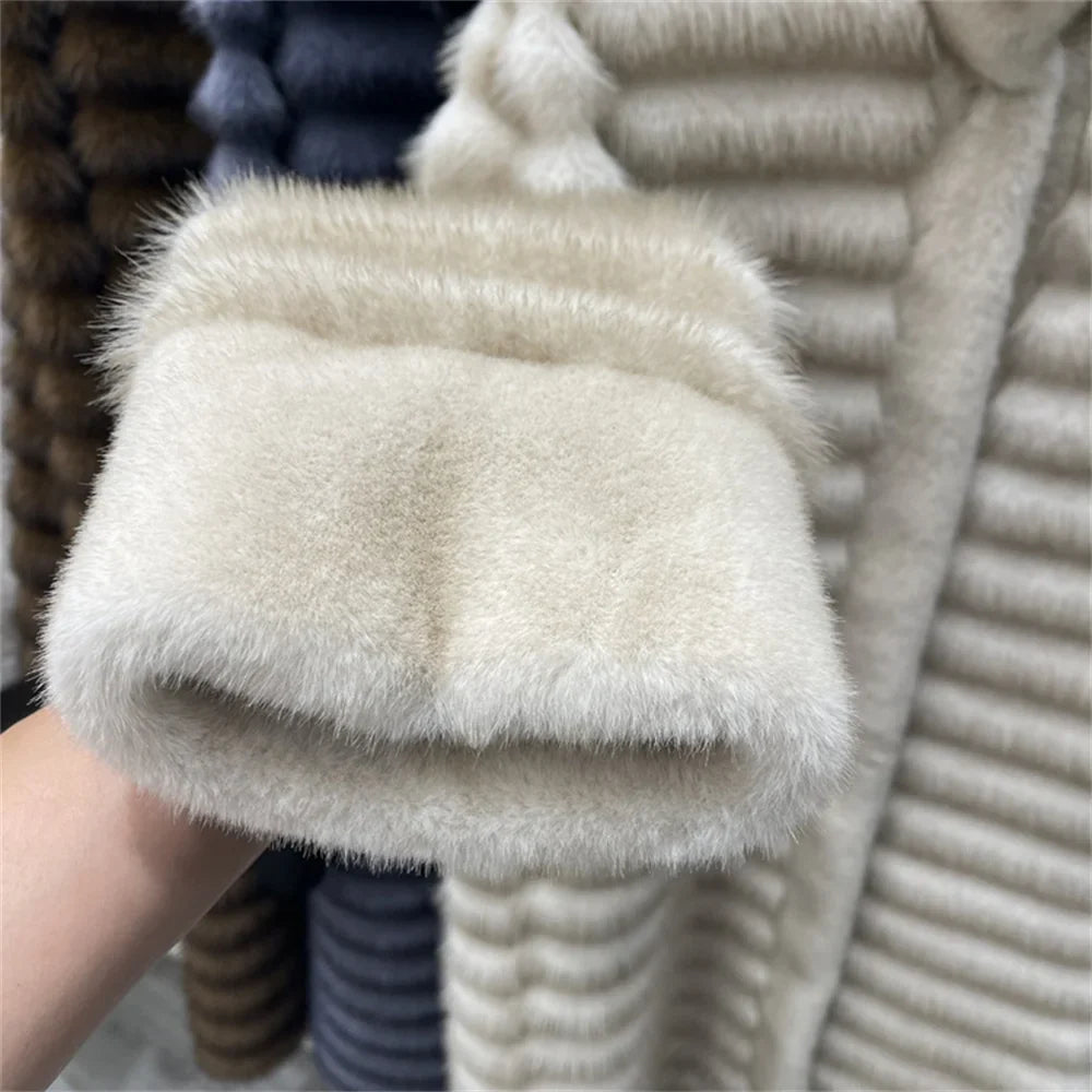 R&B | Relaxed Fit Mantel Stehkragen Mantel mit Gebändertem Fellbesatz