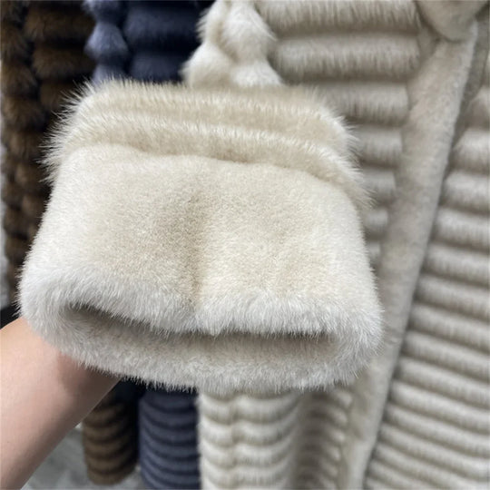 R&B | Relaxed Fit Mantel Stehkragen Mantel mit Gebändertem Fellbesatz