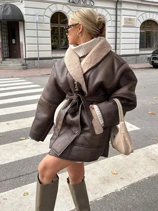 R&B | Eleganter Winterledermantel mit Gürtel