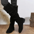 R&B | Hohe Röhre Biker Stiefel mit Klobigem Absatz und Runder Zehe