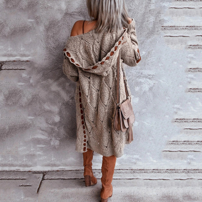 R&B | Eleganter Strickpullover mit Kapuze Im Weinlese Stil