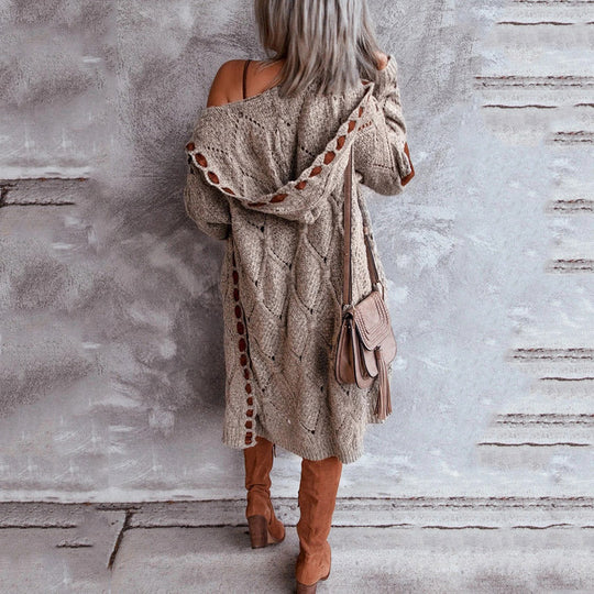 R&B | Eleganter Strickpullover mit Kapuze Im Weinlese Stil