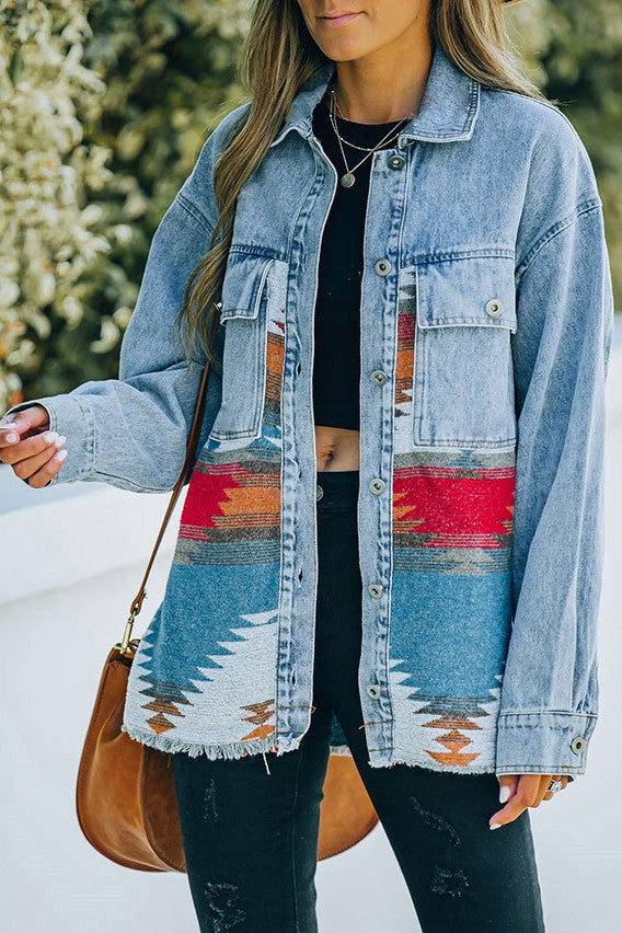 R&B | Aztec Revers Tasche Denim Patchwork Jacke