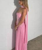 R&B | Patchwork Maxi Kleid Schal Rückenfrei Strapless Rüschen Bankett