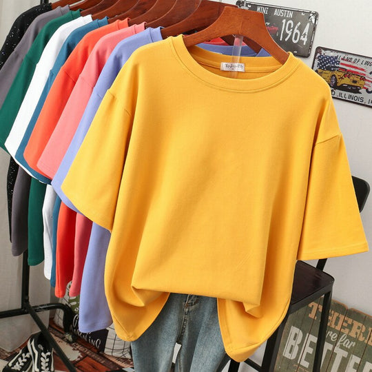 R&B | Oversized Baumwoll-Basic-T-Shirt für Damen