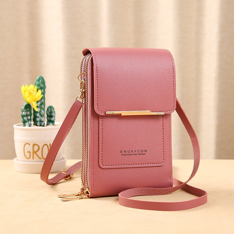 R&B | Leder Smartphone Clutch Damen Handtasche mit Touchscreen-Fenster
