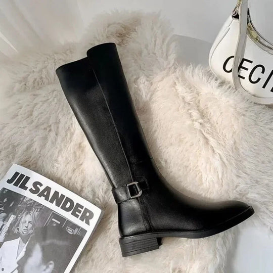 R&B | Pu-Leder Knie-Stiefel mit Schnalle und Metalldetails