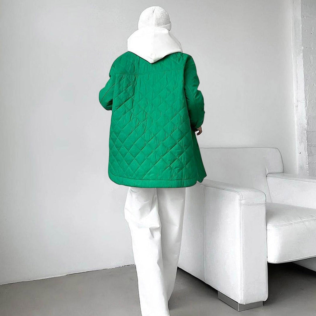 R&B | Lange Steppjacke mit Druckknopfverschluss für Frauen Ideal für Den Winter