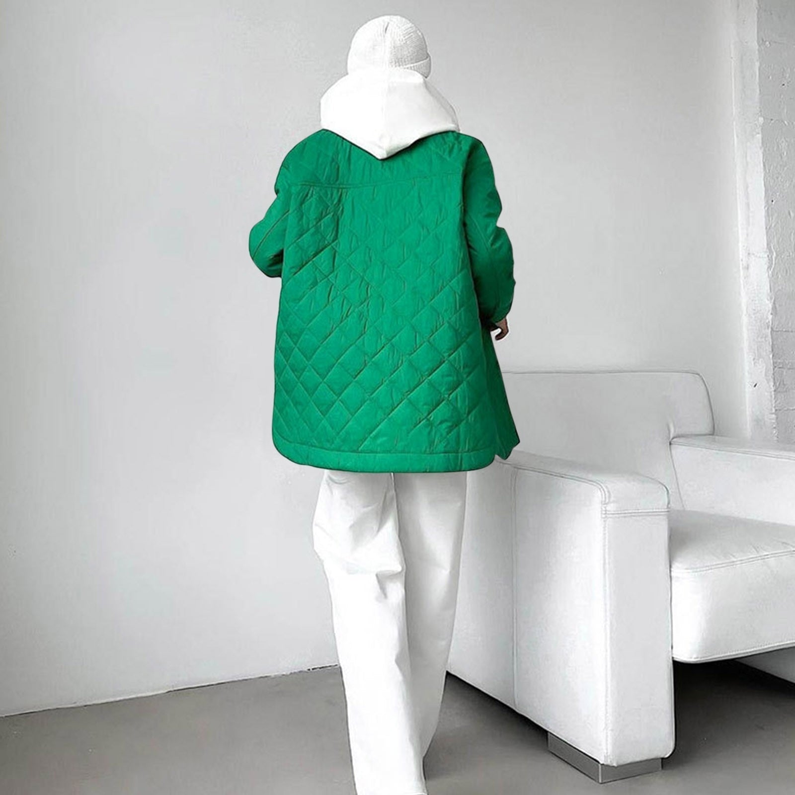 R&B | Lange Steppjacke mit Druckknopfverschluss für Frauen Ideal für Den Winter