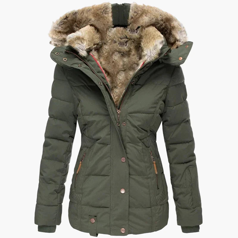R&B | Winterjacke mit Kapuze und Kunstfellbesatz - Elegante, Taillierte Outdoorjacke für Kalte Tage