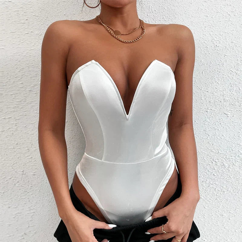 R&B | Trägerloser Satin-Bodysuit