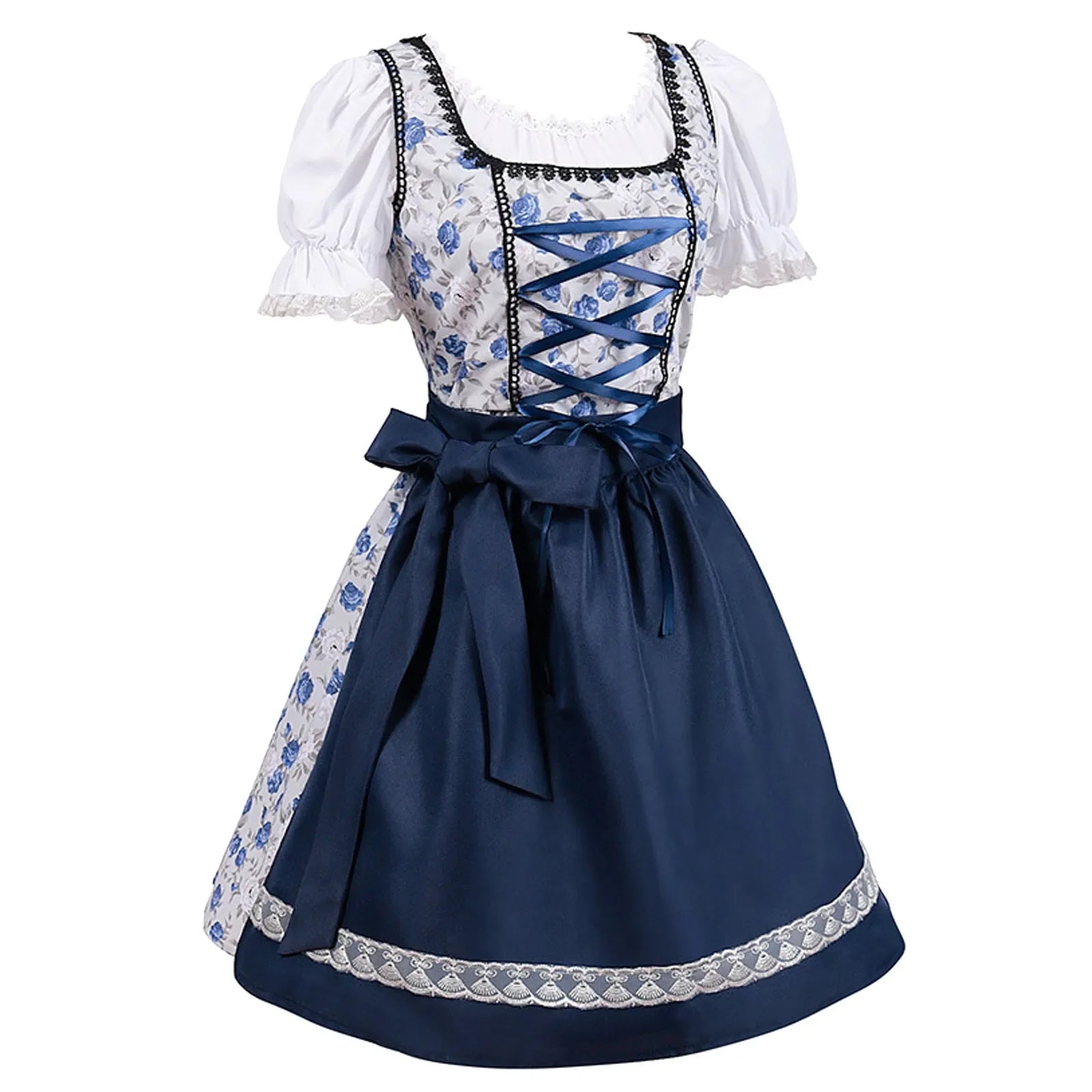 R&B | Kurzärmelig Spitze Oktoberfest Kleid mit Schürze