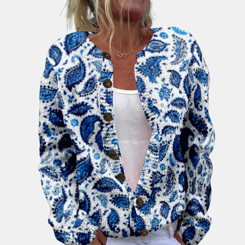 R&B | Blauer Blattdruck Cardigan