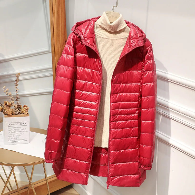R&B - Lange Daunenjacke für Frauen mit Kapuze