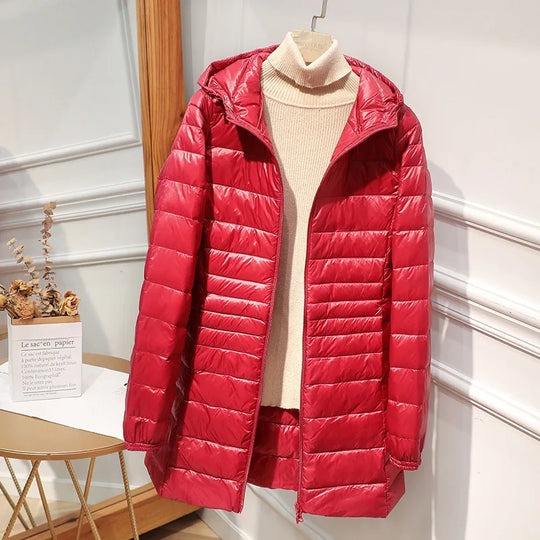 R&B - Lange Daunenjacke für Frauen mit Kapuze