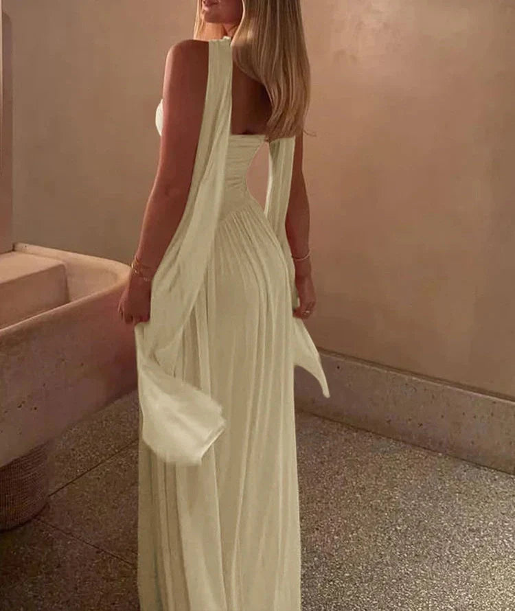 R&B | Patchwork Maxi Kleid Schal Rückenfrei Strapless Rüschen Bankett