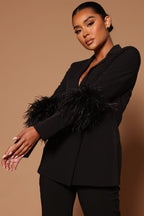 R&B | Blazer mit Federn und Hose Set für Frauen