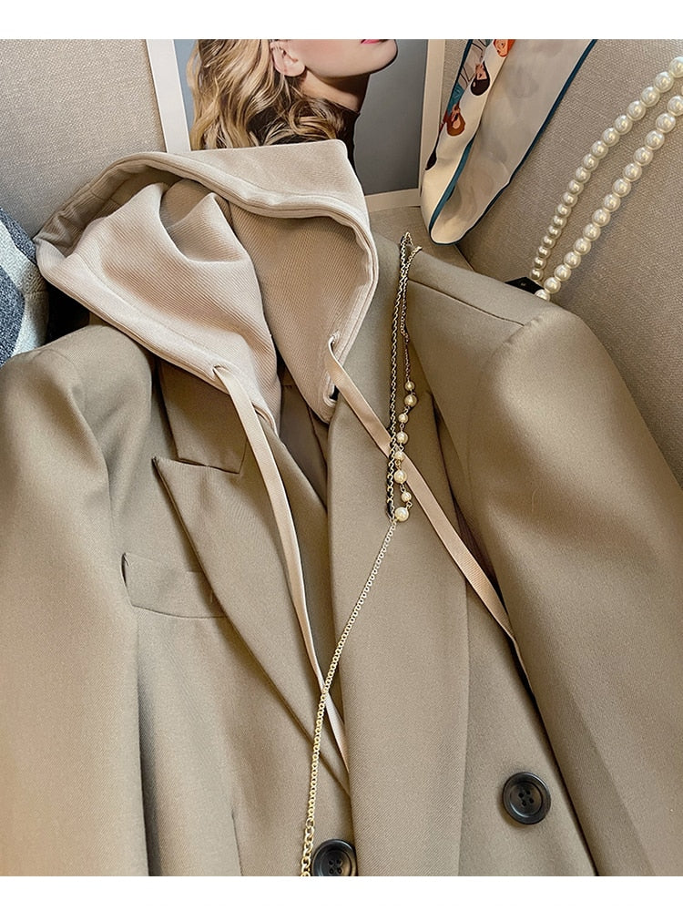 R&B | Blazer mit Kapuze für Damen Herbst- und Winterkleidung