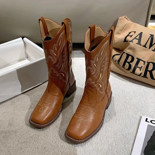 R&B | Bestickte Cowboystiefel Aus Leder für Damen