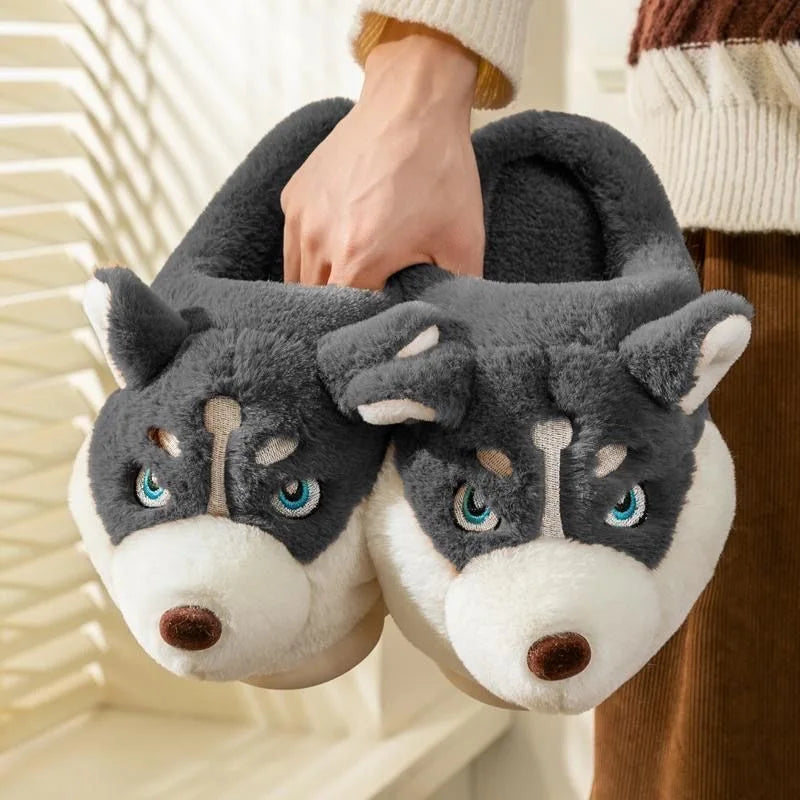 R&B | Weiche Damenschuhe Niedliche Husky Hausschuhe für Zuhause