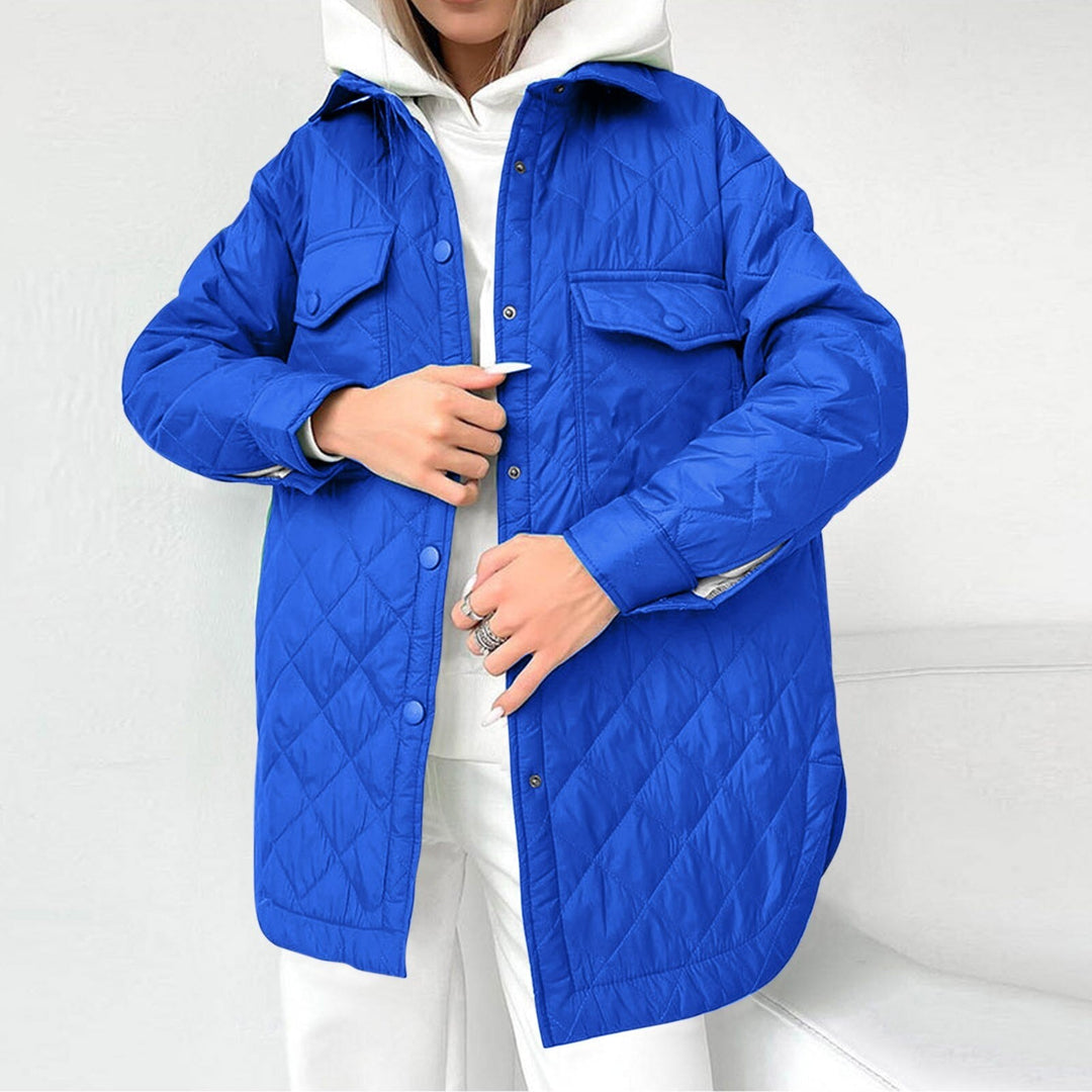 R&B | Lange Steppjacke mit Druckknopfverschluss für Frauen Ideal für Den Winter