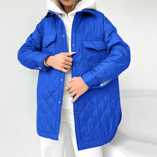 R&B | Lange Steppjacke mit Druckknopfverschluss für Frauen Ideal für Den Winter