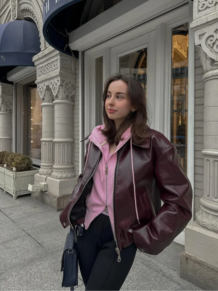 R&B | Leder Damenjacke mit Reverskragen
