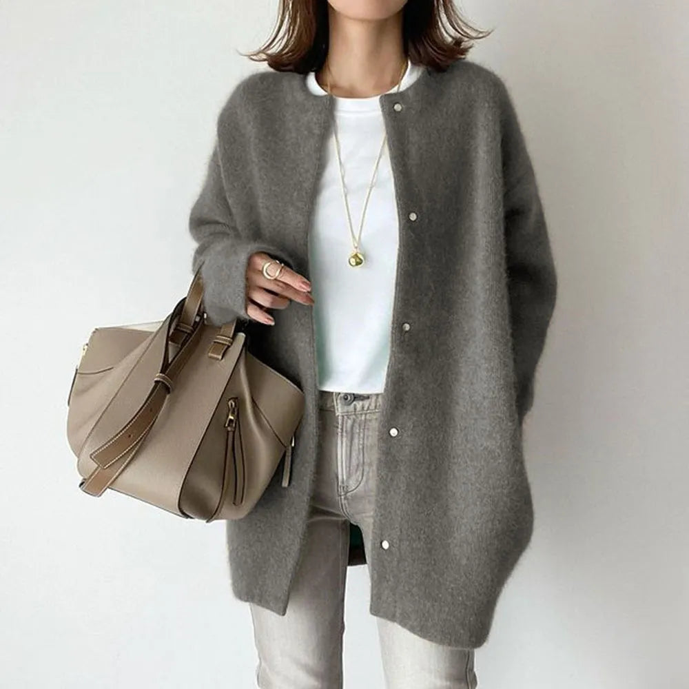 R&B | gestrickte Strickjacke mit Knopfvornverschluss